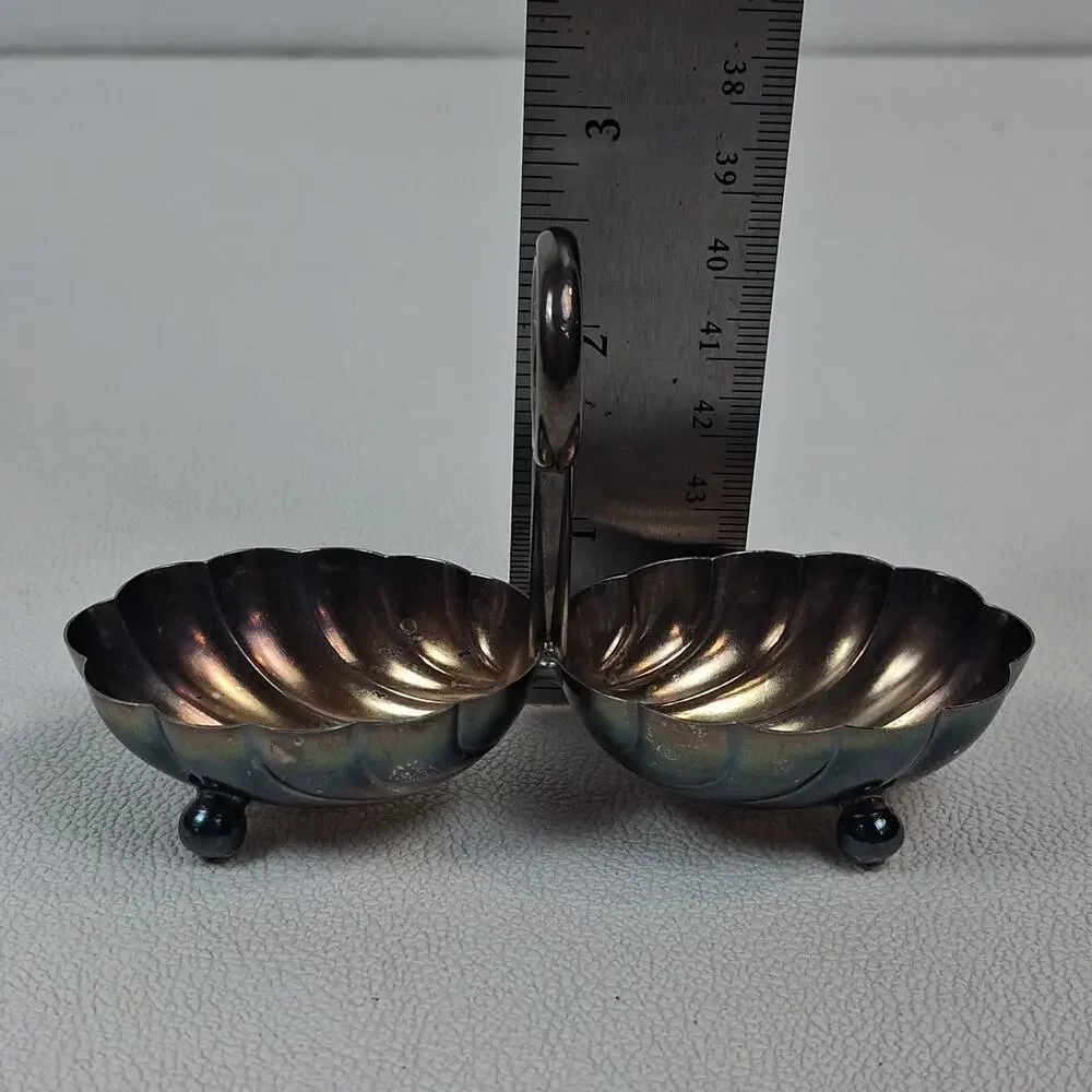 Double Shell BonBon Dish Silver Colored Unmarked 5